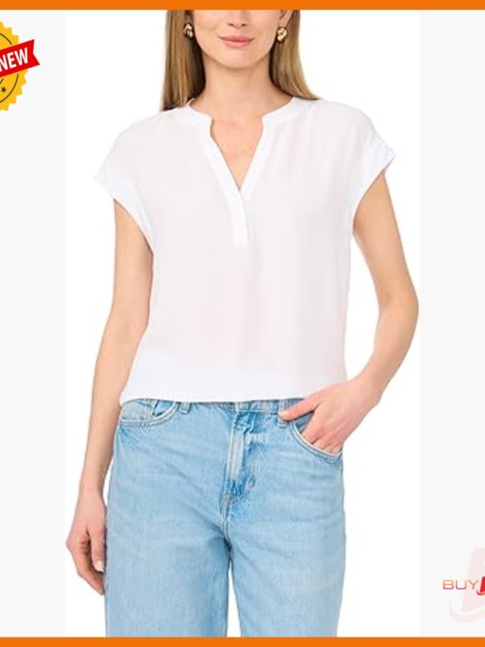 V-Neck Blouse with Front Placket, Fully Lined, Regular Fit